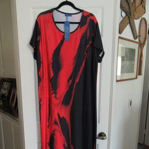 Vintage Caftan Dress Red and Black Hippie Boho Maxi 4X Aster by Firmiana Bold